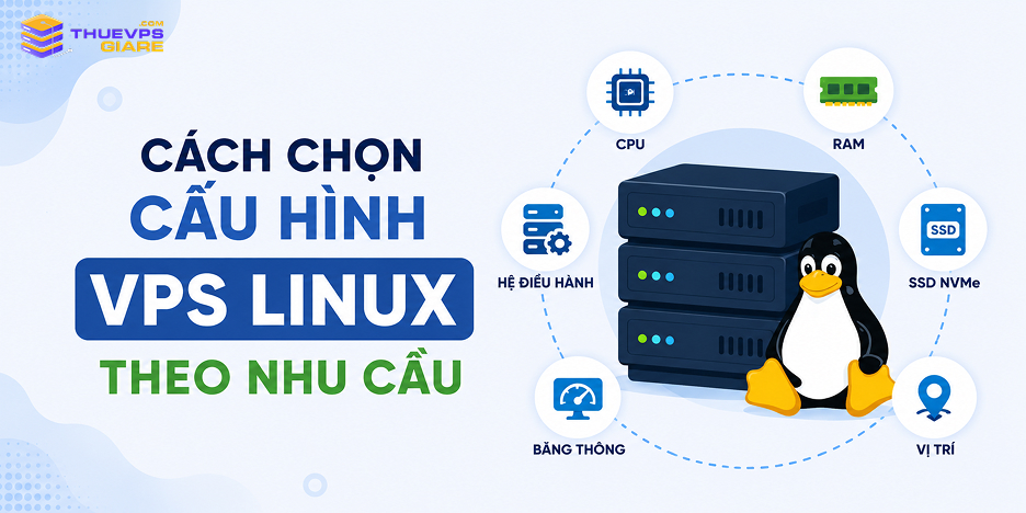 Cách chọn cấu hình VPS Linux theo CPU, RAM, SSD NVMe, băng thông, vị trí máy chủ và hệ điều hành