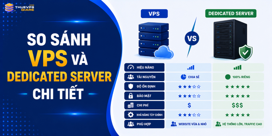 So Sánh VPS Và Dedicated Server chi tiết về hiệu năng, bảo mật, chi phí và khả năng mở rộng
