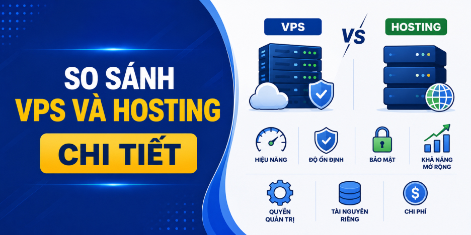 So Sánh VPS Và Hosting về hiệu năng, bảo mật, khả năng mở rộng, quyền quản trị và chi phí