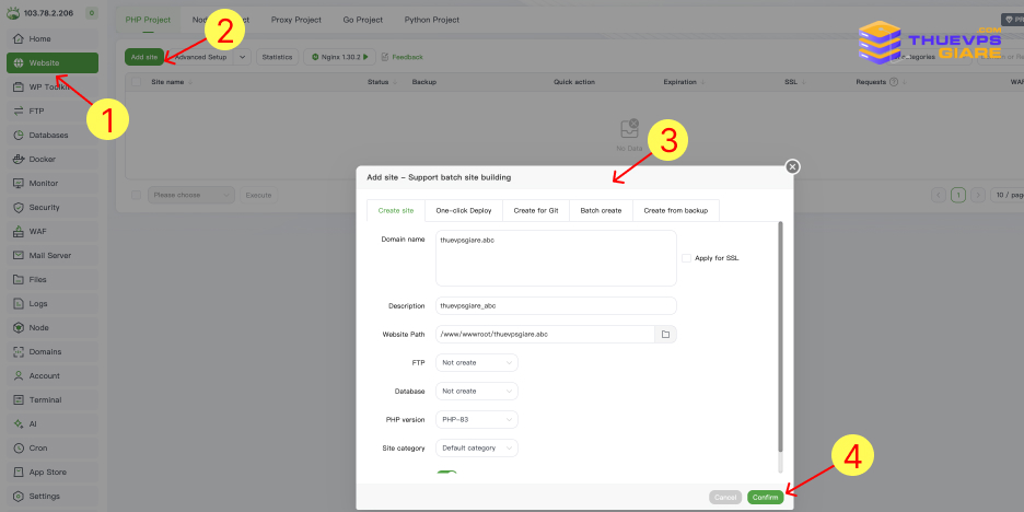 Hướng Dẫn Cài Đặt aaPanel Trên VPS Từ A-Z Cho Người Mới 2026 12 Thêm website vào aaPanel