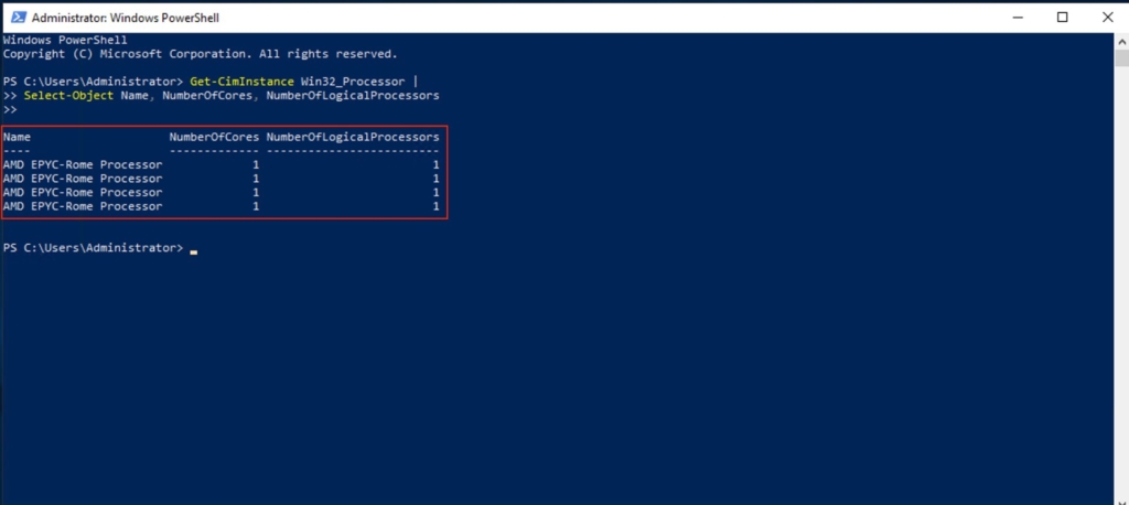 Kiểm tra số lượng vCore trên Windows bằng PowerShell