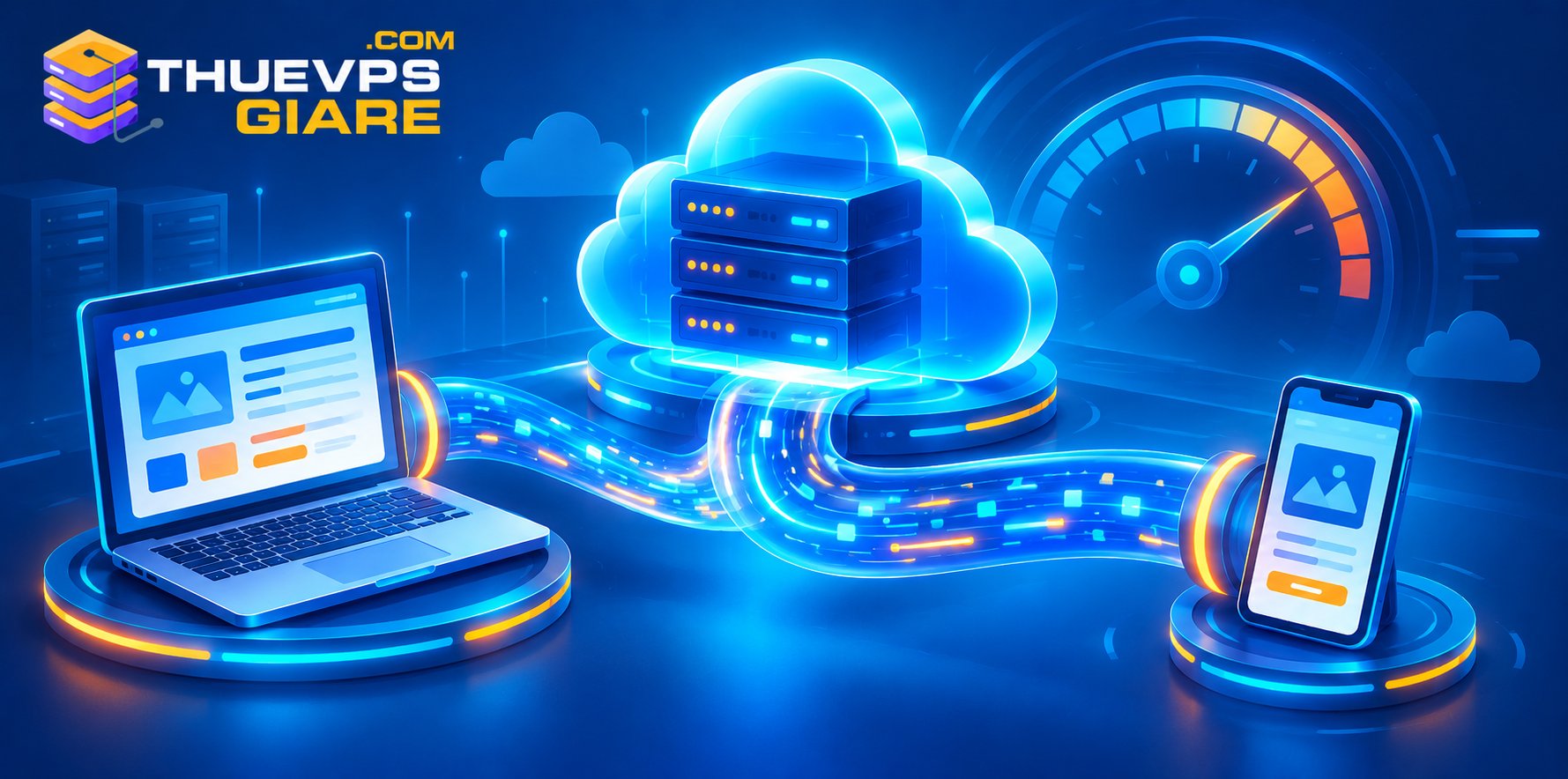 Băng thông VPS là gì – minh họa đường truyền dữ liệu giữa máy chủ ảo và người dùng