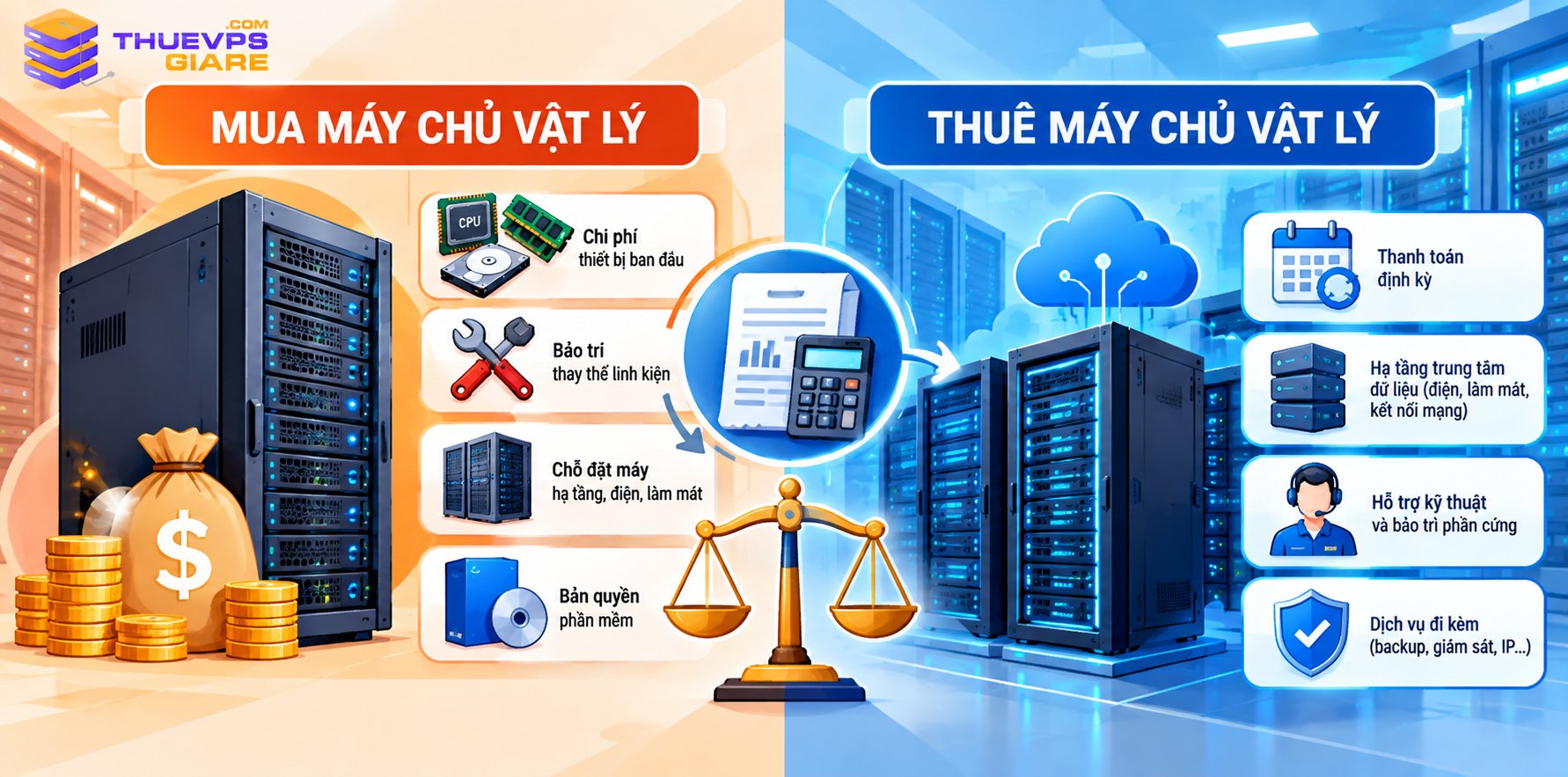 So sánh chi phí mua và thuê máy chủ vật lý