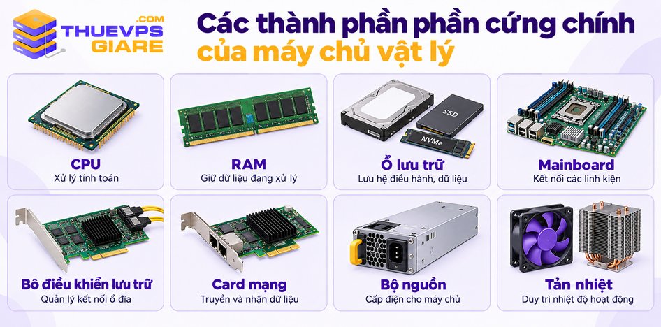 Các thành phần phần cứng chính của máy chủ vật lý