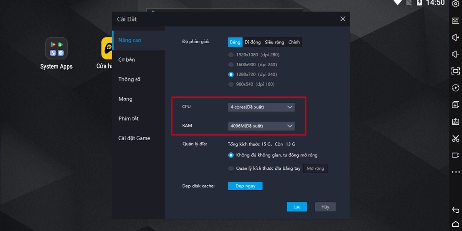 LDPlayer VPS – Hướng Dẫn Chạy Giả Lập Android Trên VPS 24/7 7 Thiết lập cấu hình cho RDPlayer VPS